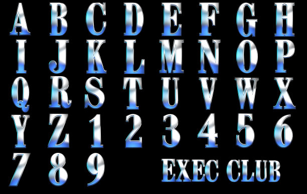Exec俱乐部3D字母表- 3D渲染插图图片下载
