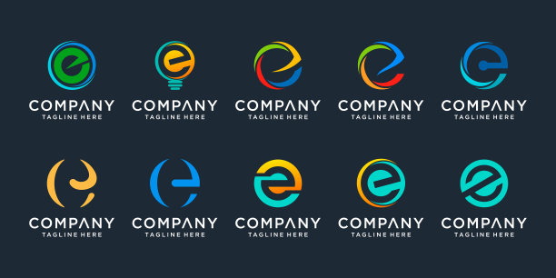 一套创意字母E标志设计模板。图标为企业的金融，咨询，简单。图片下载