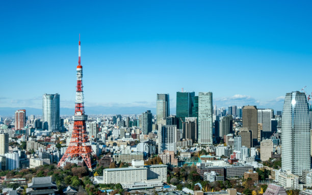 东京塔，日本-东京城市天际线和城市景观图片下载