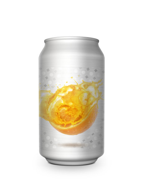 橙汁软饮铝制易拉罐，白底设计图片下载