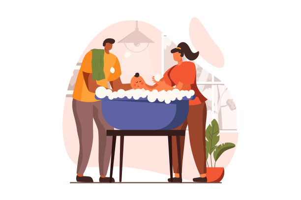 新生儿在年轻的家庭网络概念在平图片下载