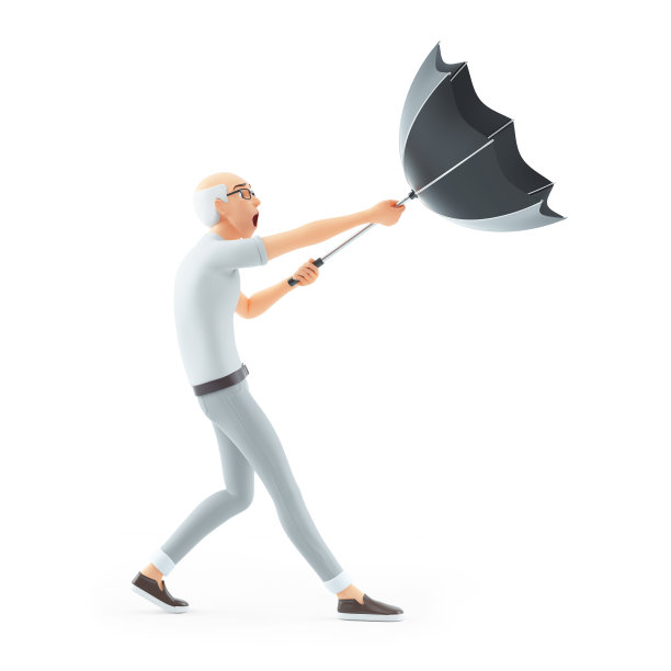 3d高级男子试图保持一把伞图片下载