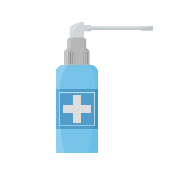 泵喷瓶模板。平面喷雾器隔离在白色背景上。治疗鼻炎的药剂气雾剂。医疗包装的物体矢量插图图片下载