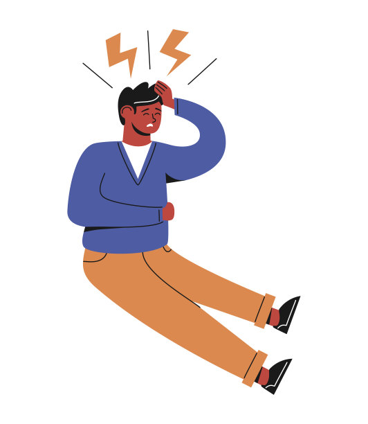 男孩坐在地板上，拿着他的头插图图片下载