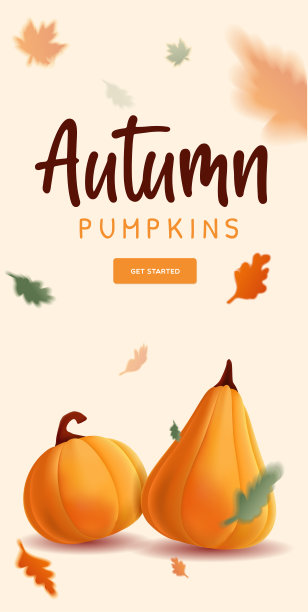 横幅秋天与插图的现实南瓜和飞行的叶子。图片下载