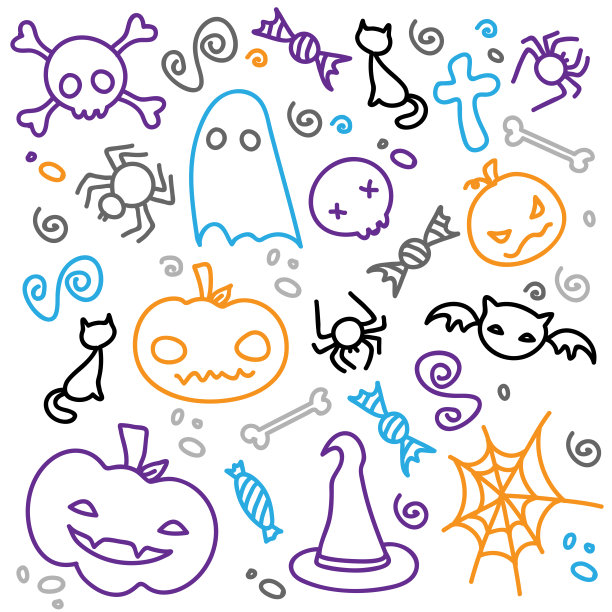 万圣节图标恐怖节日幽灵提克瓦猫女巫图片下载