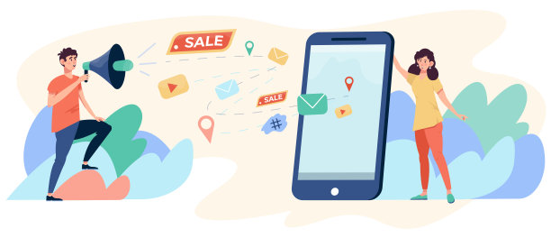 数字营销是一个抽象的概念。邮寄。广告。拥有巨型智能手机的人。图片下载