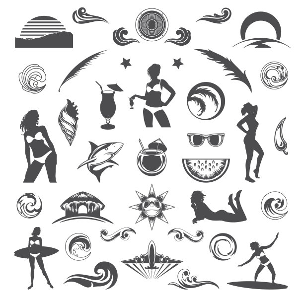 复古风格的夏日偶像和剪影图片下载