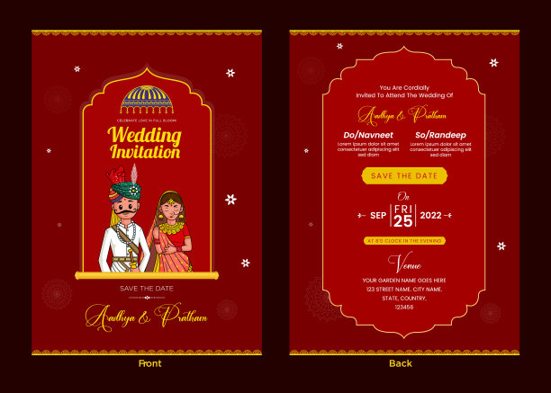 优雅的传统印度婚礼邀请卡图片下载