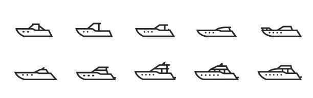 汽艇和游艇线图标设置。用于海上旅行和休息的摩托艇图片下载