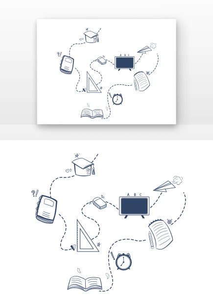 蓝色小黑板教师节线性文具创意元素图片下载