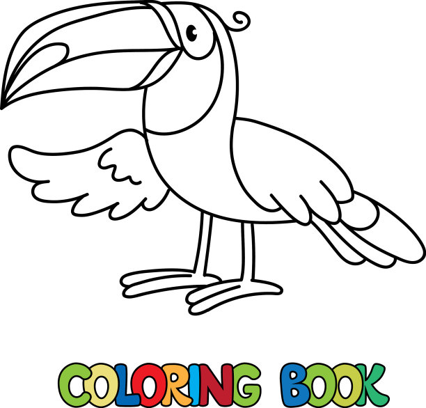 有趣的巨嘴鸟涂色书或涂色图片图片下载