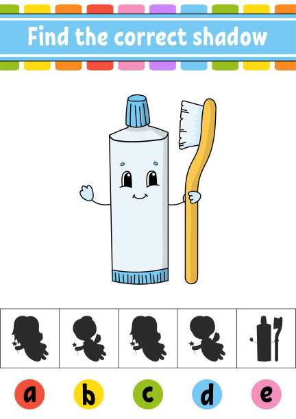 找到正确的影子。教育发展工作表。活动页面。儿童彩色游戏。孤立的矢量图。卡通人物。图片下载