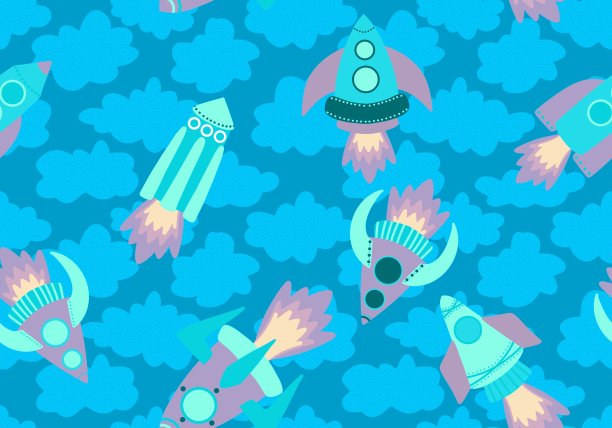 宇宙飞船无缝图案的织物和纺织品，包装和亚麻布和孩子图片下载