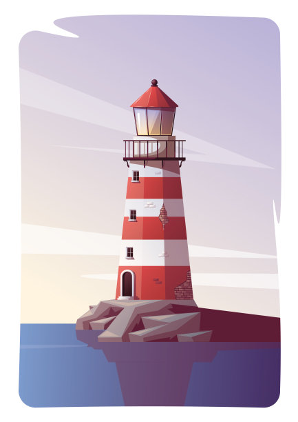 卡设计与灯塔上的海岩。图片下载