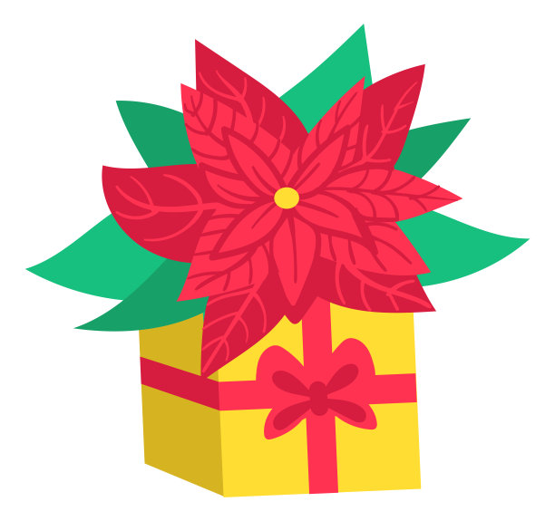 一品红花礼盒。圣诞礼物图标图片下载