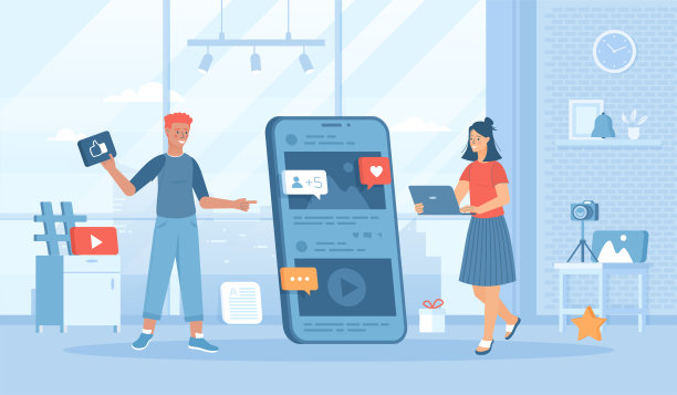 写博客。定期出版照片、视频、文字资料。博客内容发布。平面卡通矢量插图与人字符横幅，网站设计或登陆网页图片下载