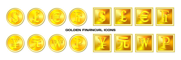 套圆形和方形的黄金金融图标图片下载