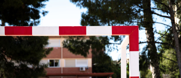 红白相间的学校足球球门图片下载