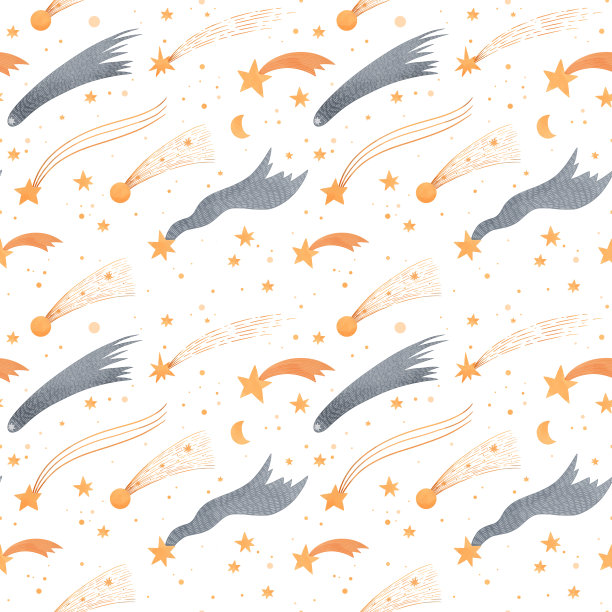 手绘卡通无缝图案-空间和星星。水彩彗星。太阳系的背景与神奇的主题和星座。适合家居装饰，印花，婴儿织物，儿童房图片下载