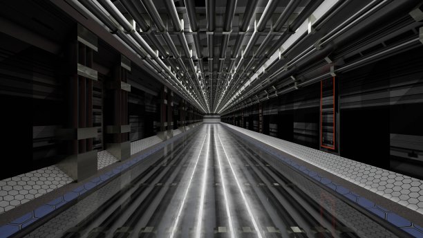 科幻门隧道工业未来飞船的抽象背景，3D插图渲染图片下载