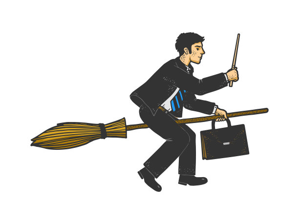 商人在扫帚色素描图片下载