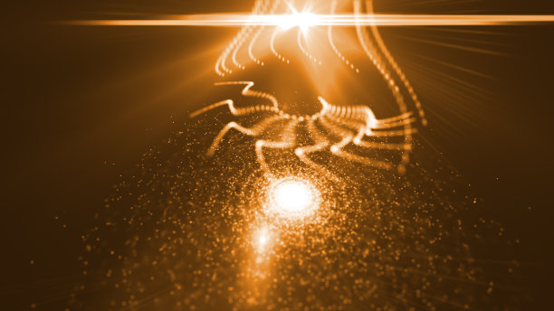 光束，金橙色粒子背景股票照片图片下载