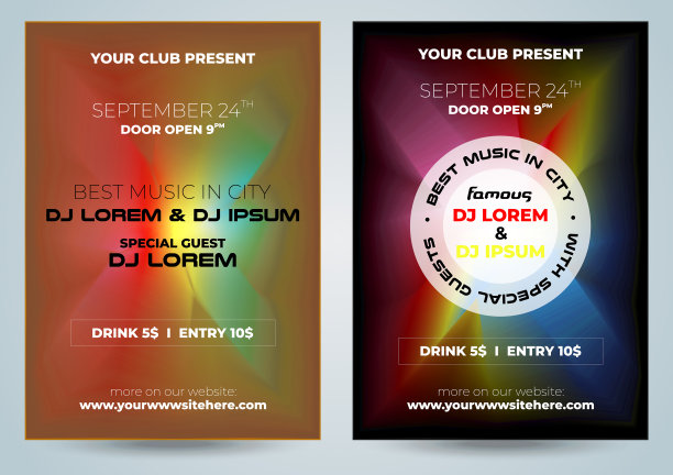 两套派对音乐DJ彩色传单俱乐部图片下载