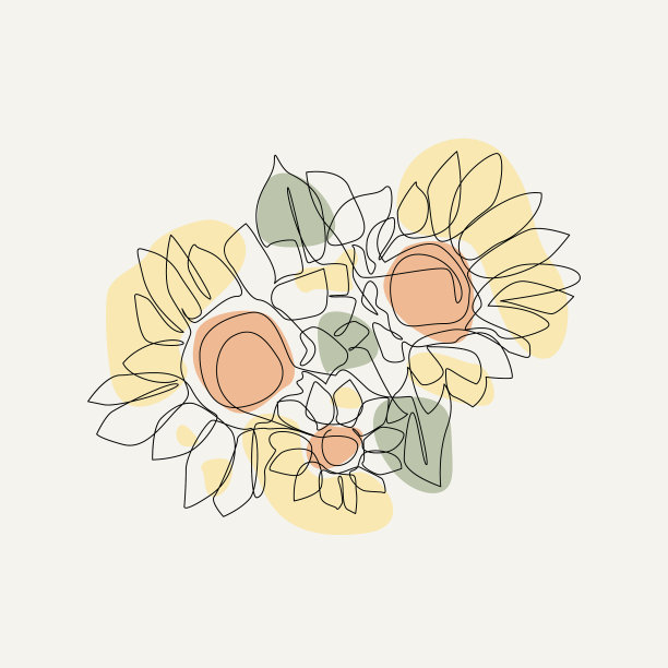 向日葵线条艺术是一种简单的花卉设计元素图片下载