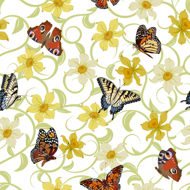 图案上有花朵和明亮的蝴蝶图片下载