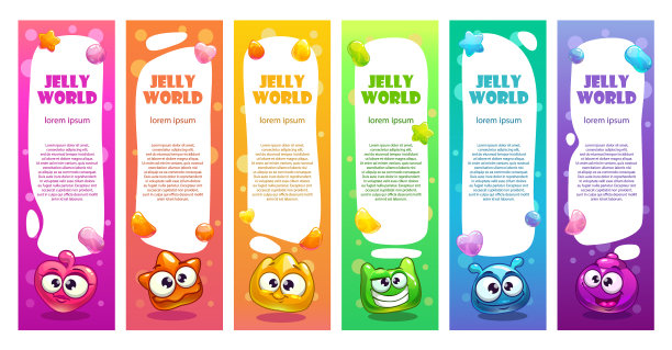 一套长长的横幅，五颜六色的果冻糖果图片下载