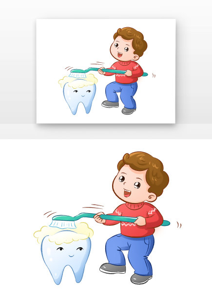 可爱男孩给牙齿刷牙图片下载