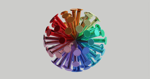 彩虹色闪亮的金属鞋钉。图片下载