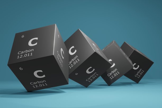 元素周期表的化学元素，碳的三维图解。教育、科技背景图片下载