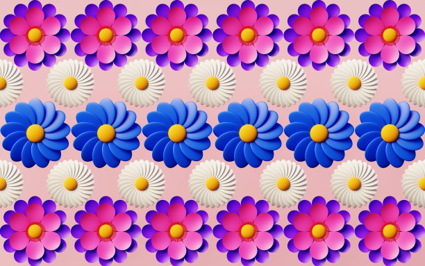 花卉图案背景与各种类型的花均匀和对称的重复图片下载