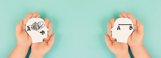 从A点出发到B点，用狭窄的头脑寻找简单的解决方案，创造性的头脑风暴思维，跳出思维框，走捷径图片下载