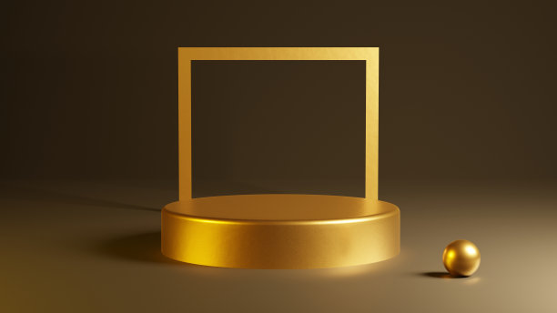 产品展示的金色圆筒底座或平台，豪华空白舞台，3D渲染图片下载