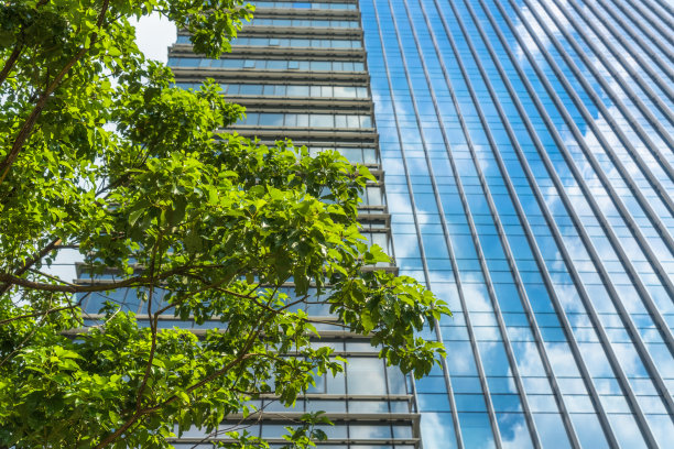 绿树成荫的现代办公大楼图片下载