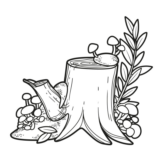 大树桩具长春藤和毒蕈线状图片下载