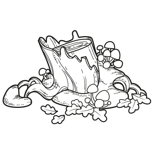 树桩被苔藓和毒菌覆盖线性图片下载