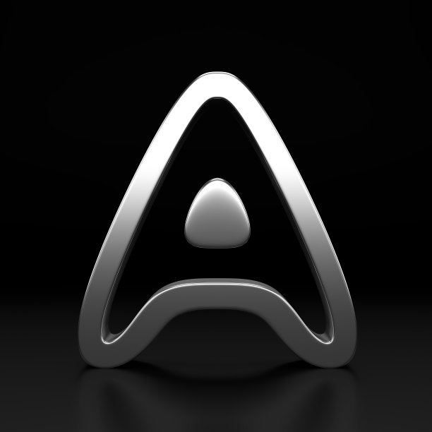 字母a的金属字母。体积字母设计。晚上显示字母。3d渲染孤立在黑色背景。图片下载