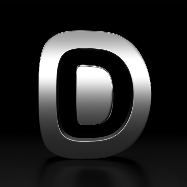 字母d的金属字母。体积字母设计。晚上显示字母。3d渲染孤立在黑色背景。图片下载