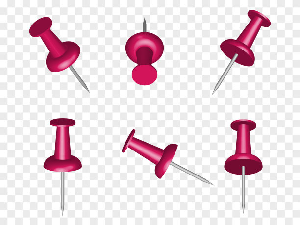 一套透视投影三维文具针模型图标在透明背景。3 d粉红色销。抽象概念的图形元素为您的网站设计，应用程序，UI。每股收益10图片下载