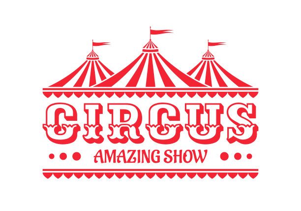 马戏团标志、徽记、带有帐篷或大招牌的图标。狂欢节，集市表演，游乐园标志。的设计元素。矢量插图。图片下载