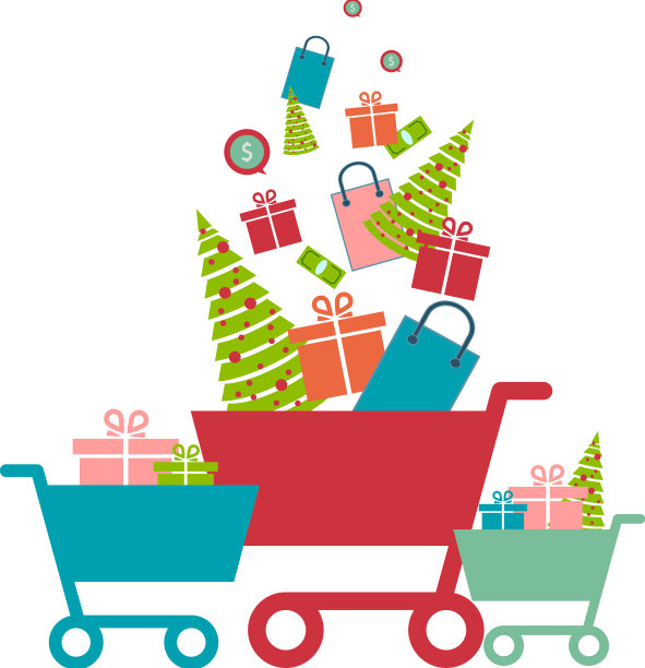 购物车和礼物孤立的节日图片下载
