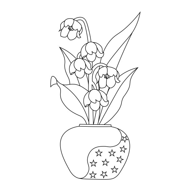 装饰花卉花瓶线条艺术设计为着色页素描平面设计图片下载