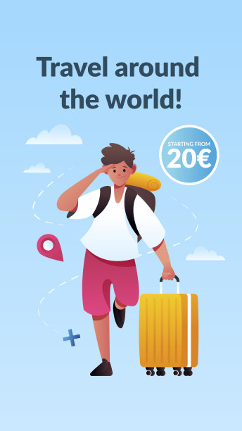 梯度张贴故事设置为旅行社矢量插图。图片下载