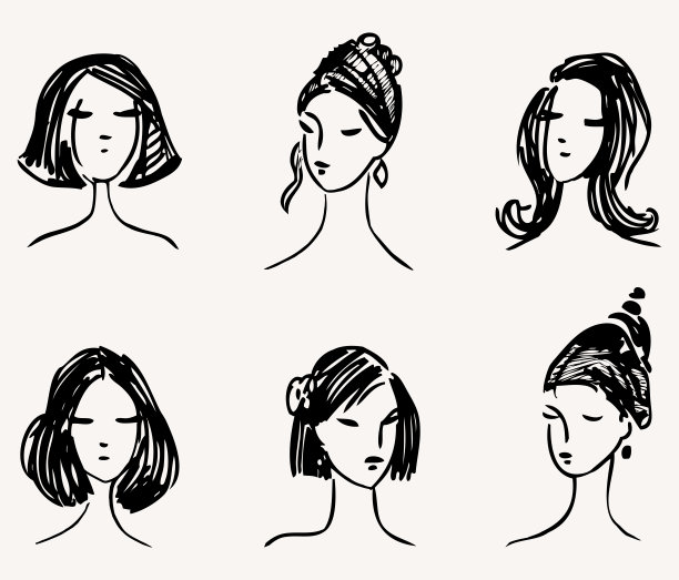 勾勒出各种年轻女性的面孔图片下载