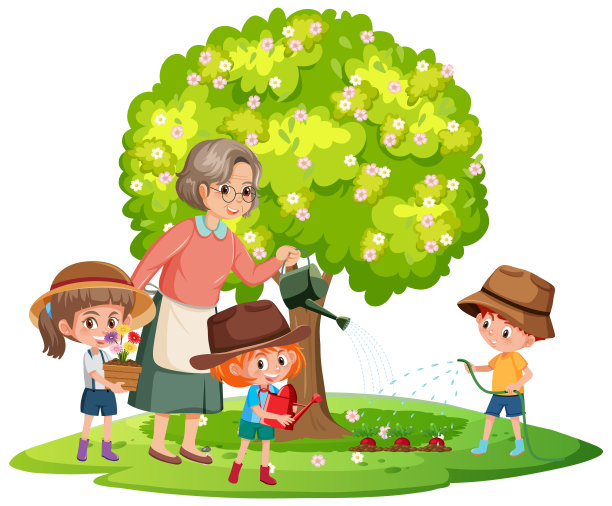 与孩子们隔离的祖母园艺图片下载
