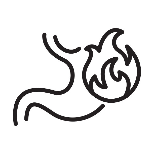 胃灼热或燃烧轮廓图标。胃炎和胃酸反流向量插图图片下载